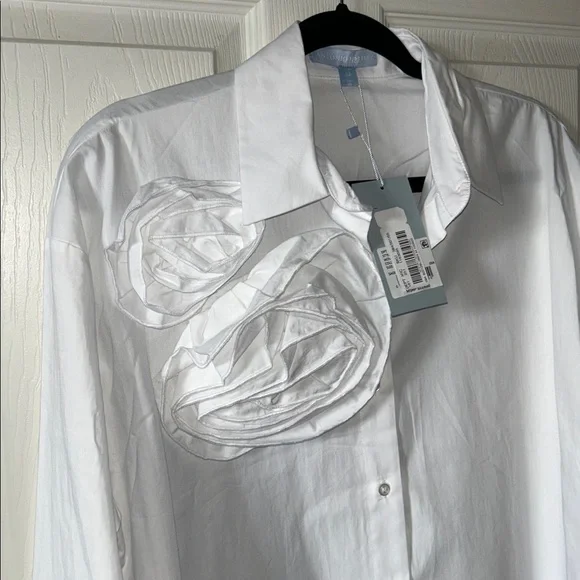 Antonio Melani Womens White Rose Flower Appliqué Button Down Shirt Size Med - Picture 5 of 10